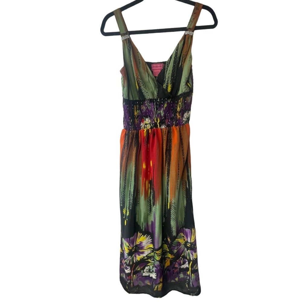 Diva Collection sun dress maxi boho sleeveless straps midriff gathered Med READ